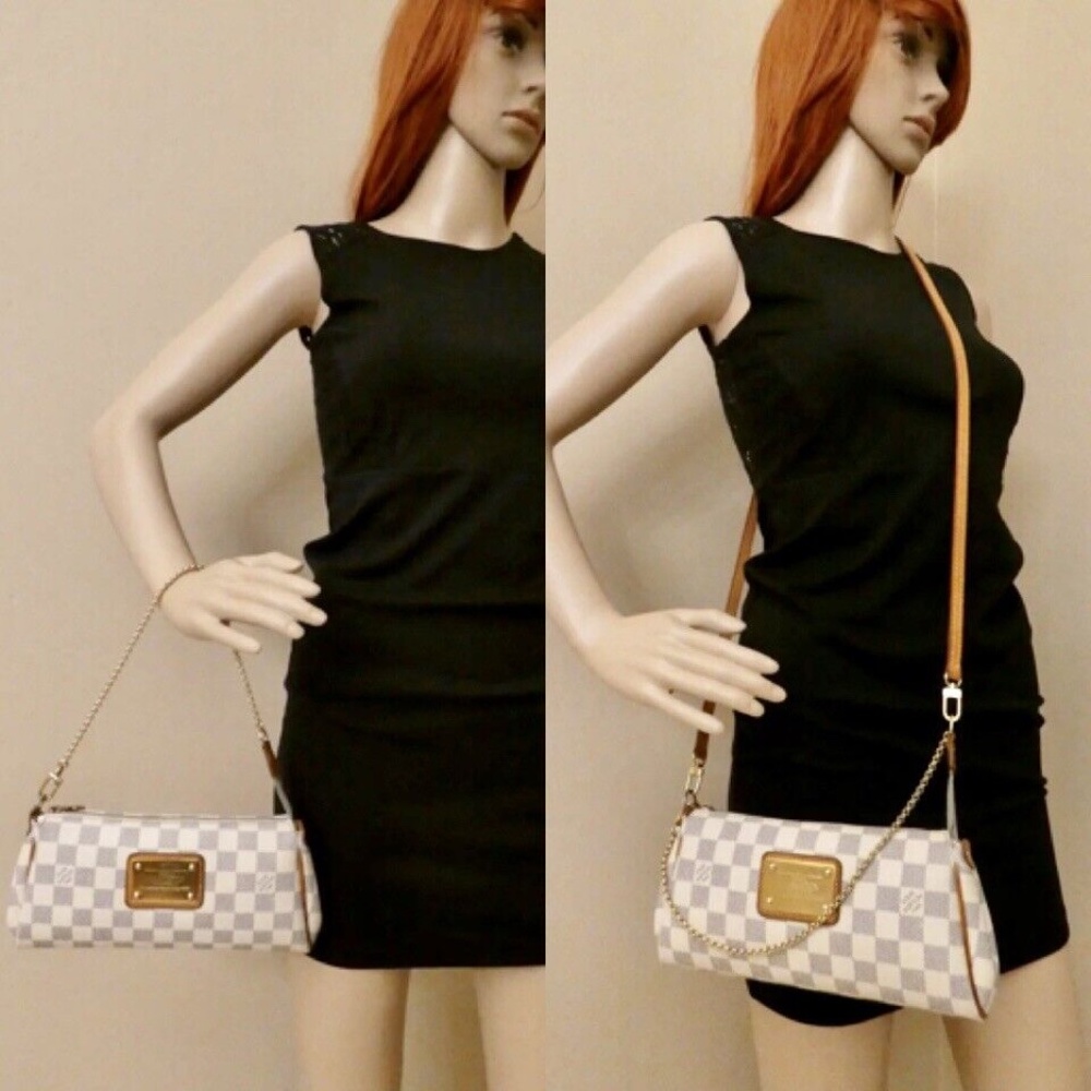β€οΈβπ©ΉSOLDβ€οΈβπ©Ή Louis Vuitton Eva Damier Azur Chain Clutch 2 Way Purse (SN2123) - Picture 15 of 15